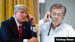 도널드 트럼프 미국 대통령과 문재인 한국 대통령. 
