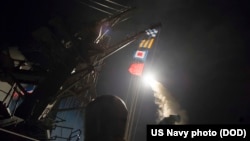 USS Ross fires a Tomahawk land attack missile, April 7, 2017. USS Ross, an Arleigh Burke-class guided-missile destroyer, is conducting naval operations in the U.S. 6th Fleet area of operations in support of U.S. national security interests in Europe and Africa.