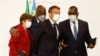 Presidente francês, Emmanuel Macron, directora do FMI, Kristalina Georgieva, Presidente senegalês Senegalês, Macky Sall e Presidente da RDC, Felix Tshisekedi, em Paris, 18 de Maio de 2021