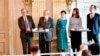 Members of the Nobel Committee for Literature, Chairman Anders Olsson, Per Wastberg, Rebecka Karde, Mikaela Blomqvist and Henrik Petersen announce the winners of the 2018 and 2019 Nobel Prize in Literature at the Swedish Academy in Stockholm, Oct. 10