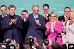 Germaniyada Xristian demokratlar partiyasi lideri Fridrix Mers parlament saylovlaridagi g'alabani tantana qilmoqda, Berlin, 23-fevral, 2025