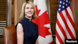 U.S. Ambassador to Canada Kelly Craft takes part in a meeting with Canada's Prime Minister Justin Trudeau on Parliament Hill in Ottawa, Canada, Nov. 3, 2017.