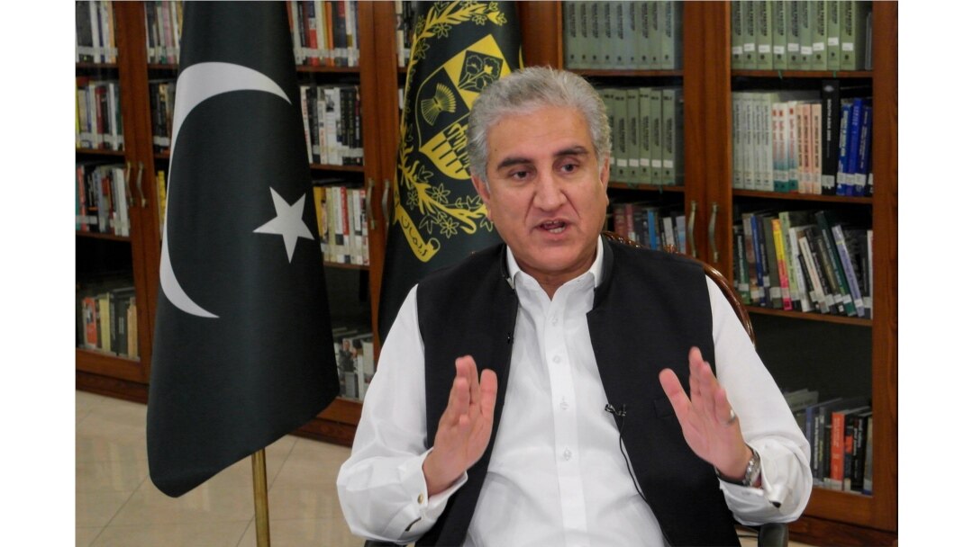 Pakistan's Foreign Minister Shah Mehmood Qureshi gestures as he speaks during an interview with Reuters in Islamabad, Pakistan June 25, 2020.