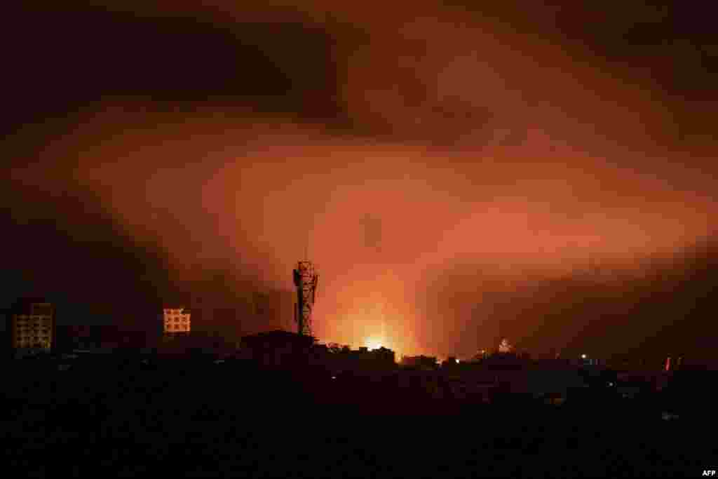 An explosion occurs during a bombardment carried out by Myanmar's military in Lashio in Myanmar's northern Shan State.