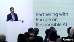 Sundar Pichai, CEO of Google, speaks on artificial intelligence during a Bruegel think tank conference in Brussels, Belgium, Jan. 20, 2020. 