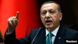 Turkey's Prime Minister Tayyip Erdogan addresses members of parliament from his ruling AK Party (AKP) during a meeting at the parliament in Ankara, Jan. 14, 2014. 
