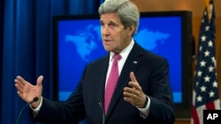 U.S. Secretary of State John Kerry presents the 2015 Country Reports on Human Rights Practices, at the State Department in Washington, April 13, 2016.