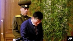 Kim Tong Chol, a U.S. citizen detained in North Korea, is presented to reporters in Pyongyang, North Korea on Friday, March 25, 2016.