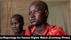 A sixteen-year old girl, identified only as Akuot, shown here in Bor, Jonglei state, in February 2013, was beaten for three days after she refused to be married off in exchange for a dowry of cattle. (Courtesy/Brent Stirton/Reportage for Human Rights Watch)