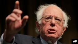 Sen. Bernie Sanders speaks during the National Action Network Convention in New York, April 5, 2019.