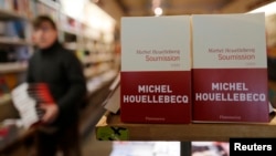 The book "Soumission" ("Submission" by French author Michel Houellebecq is displayed in a bookstore in Paris, Jan. 7, 2015.