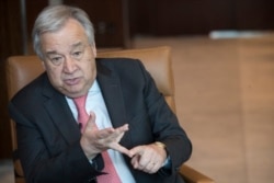 United Nations Secretary-General Antonio Guterres speaks during an interview at United Nations headquarters on May 7, 2019.