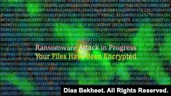 An illustration of a ransomware attack is seen on a computer screen. (Graphic by Diaa Bekheet)
