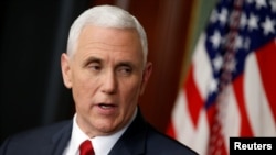 Vice President Mike Pence speaks before swearing in Ryan Zinke to be Secretary of the Interior, in Washington, U.S., March 1, 2017.