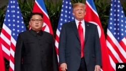美国总统特朗普和朝鲜领导人金正恩在新加坡举行美朝峰会。（2018年6月12日）