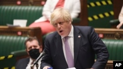 资料照：英国首相约翰逊在议会下议院发言。