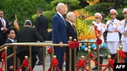 越共總書記阮富仲2023年9月10日為到訪的美國總統拜登舉行歡迎儀式。（法新社）
