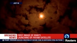 The Payam satellite is seen in the sky after it was launched in Iran, Jan. 15, 2019, in this still image taken from video. The satellite failed to attain orbit.