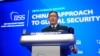 Menteri Pertahanan China Dong Jun berbicara pada KTT Dialog Shangri-La di Hotel Shangri-La di Singapura, Minggu, 2 Juni 2024. (AP/Vincent Thian)