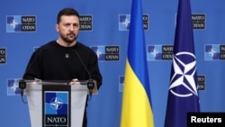 უკრაინის პრეზიდენტი ნატოში გამართულ პრესკონფერენციაზე. 17 ოქტომბერი, 2024 წ. ბრიუსელი, ბელგია. 
