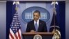 President Barack Obama speaks to reporters in the Brady Press Briefing Room at the White House in Washington after meeting with Congressional leaders regarding the fiscal cliff, December 28, 2012. 