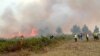 Anggota Pertahanan Sipil, petugas pemadam kebakaran, dan relawan berusaha memadamkan api di wilayah hutan Amazon di Peru utara, 16 September 2024. (Kementerian Pertahanan Peru melalui AFP) 