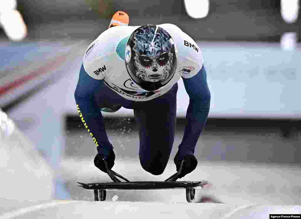 Australia's Nicholas Timmings competes in the men's Skeleton World Cup in Altenberg, eastern Germany, Dec. 13, 2021.