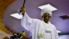 President Omar al-Bashir raises his arm as his supporters cheer at his victory speech after he won the presidential election at the National Congress Party headquarters in Khartoum, Sudan, April 27, 2015.