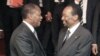 Ivory Coast President Alassane Ouattara (L) greets Dioncounda Traore, Acting President of Mali, after an extraordinary summit of West African regional bloc ECOWAS on the crisis in Mali, Abidjan, January 19, 2013. 
