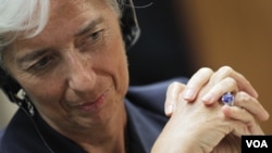La ministra de Finanzas de Francia, Christine Lagarde, durante una rueda de prensa en Brasilia.
